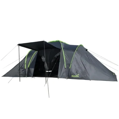 Image of Skandika Daytona XXL Dome Tent for 6 People, Family with 3 Large Sleeping Cabins, 3000 mm Hydrostatic Head, 195 cm Standing Height, Mosquito Nets, Sun Sail, Camping and Friends,