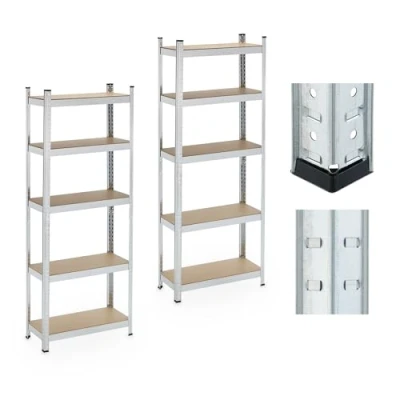 Image of Relaxdays 2X Heavy Duty Shelving, 5 Levels, 180 x 70 30 cm, up to 500 kg, Steel, Storage for Cellar &amp; Garage, Silver