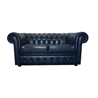 Image of CK Chesterfield 100% Genuine Leather Two Seater Sofa Antique Blue