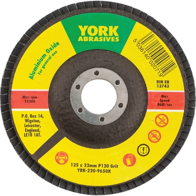 Image of 5x York 125 X 22MM Conical Flap Discs, Aluminium Oxide Fibre Backed P120