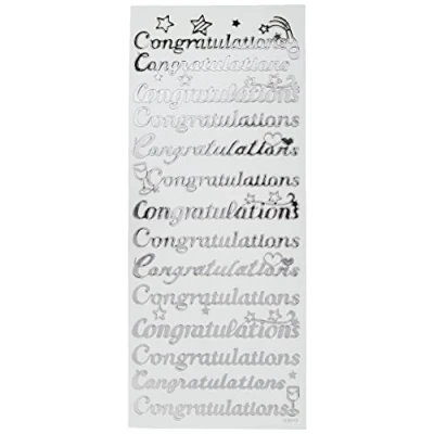 Image of Anitas Outline Stickers, Congratulations, Silver on White, For Scrapbooking, Card Making, Kids Play, Homework, Art, Craft, Embelish, Decorative, Paper, Card, Glass, Metal, Plastic, Foam
