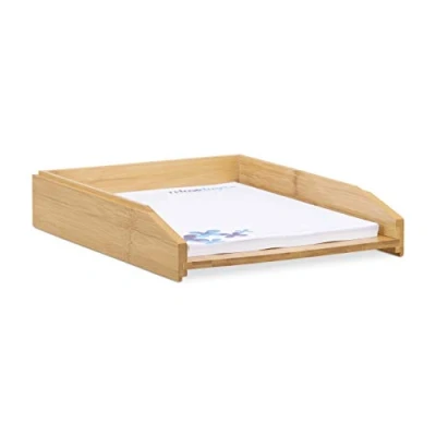 Image of Relaxdays Bamboo Document Filing Tray, Stackable, DIN A4, Natural