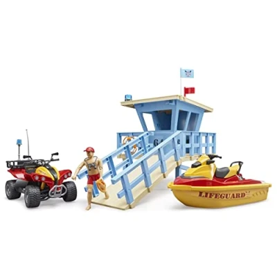 Image of Bruder bWorld Lifeguard Station with Quad Bike and Water Craft