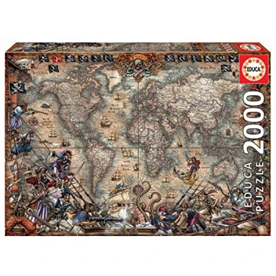 Image of Educa Borrás 18008 Borras Pirate&#039;s Map 2000 Piece Jigsaw Puzzle, Multi, Piezas