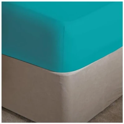 Image of GC GAVENO CAVAILIA King Size Fitted Sheet Extra Deep Pockets (16&quot; 40cm) Fade Resistant Washable Linen Teal