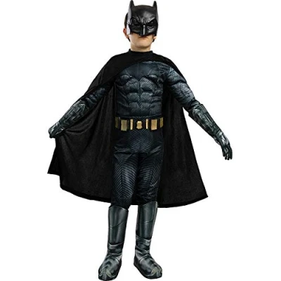 Image of Funidelia Deluxe Batman Costume Justice League for boy Superheroes, DC Comics Costumes kids, accessory &amp; fancy dress Halloween, carnival parties Size 3 4 years Black