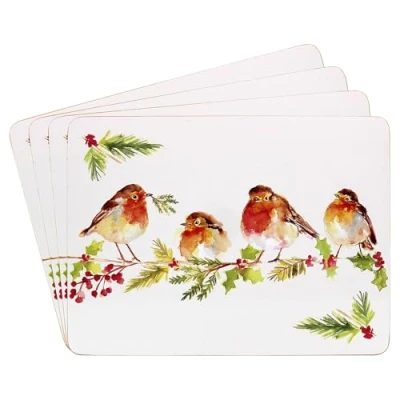 Image of Set of 4 Place Mats Winter Robin Design