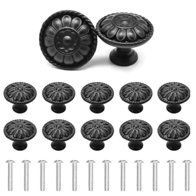 Image of YSDMY 12 Pcs Round Cabinet Door Knobs,30mm Flower Pattern Cupboard Handle,Drawer Knobs with Screws,Mushroom Drawer Pull Handle for Wardrobe Handles
