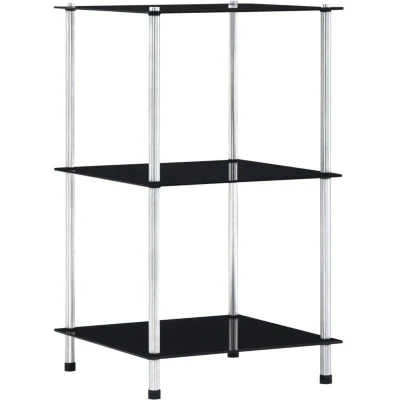 Image of vidaXL 3 Tier Shelf Black 40x40x67 cm Tempered Glass