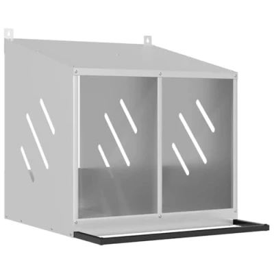 Image of vidaXL Chicken Nesting Box 2 Compartments Galvanized Silver Metal Easy Clean &amp; Weather Resistant Indoor/Outdoor Use