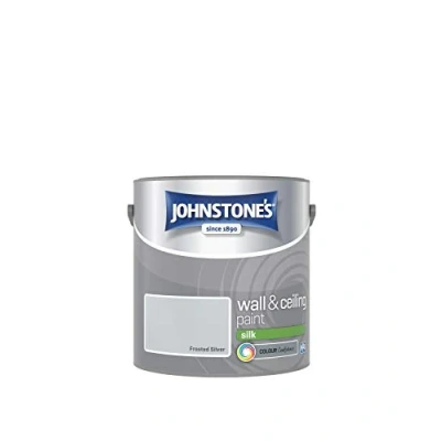 Image of Johnstone&#039;s Wall &amp; Ceiling Paint Frosted Silver Silk Finish Emulsion Fantastic Coverage Easy to Apply Dry in 1 2 Hours 12m2 per Litre 2.5L