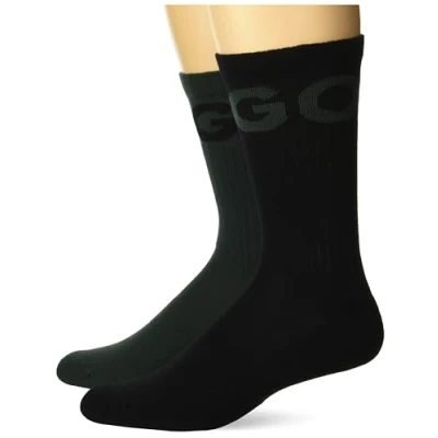Image of HUGO Men&#039;s Two Pack Quarter Length Ribbed Socks with Bold Logo, Dark Moss Green/Stormy Black, 5 13 UK