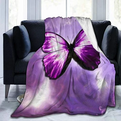 Image of COMRTL Flannel Fleece Throw Blanket Bed Purple Big Butterfly Micro Warm Soft Lightweight Cozy Microfiber for Couch Sofa All Seasons