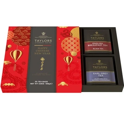 Image of Taylors of Harrogate Chinese New Year Assorted Black Tea Bags Gift Box, English Breakfast, Assam, Darjeeling, &amp; Earl Grey (4 Flavours, Total 20 Bags)