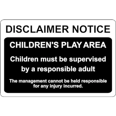 Image of Disclaimer notice childrens play area children must be supervised Safety sign 1.2mm Rigid plastic 300mm x 200mm Case (Pack of 2)