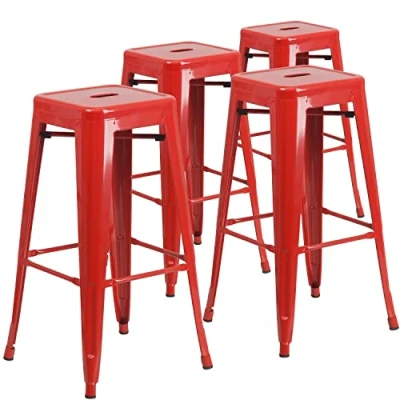 Image of Flash Furniture Commercial Grade 4 Pack 30&quot; High Backless Metal Indoor Outdoor Barstool with Square Seat, Plastic Rubber, Red, Set of
