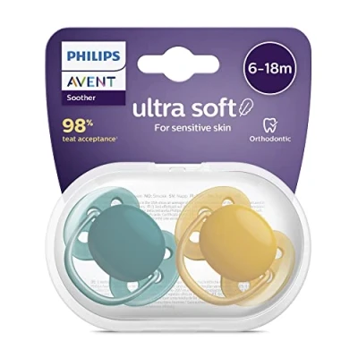 Image of Philips Avent Ultra Soft Pacifier 2 Pack BPA Free Dummy for Babies from 6 18 Months (Model SCF091/04)