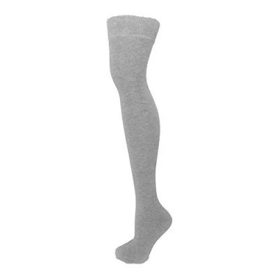 Image of M MACAHEL Ladies Over The Knee Thigh High Plain Socks (grey)
