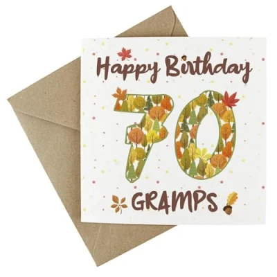 Image of Gramps 70th Birthday Card Autumn Leaves Wildflower Seed Eco Friendly Plantable Greetings for