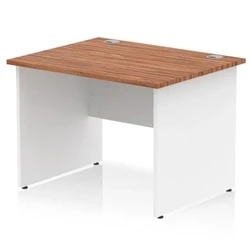 Image of Impulse 1000x800mm Straight Office Desk Walnut Top White Panel End Leg