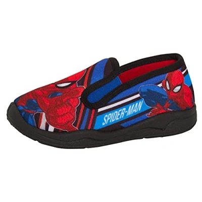 Image of Marvel Boys Spiderman Slippers Elasticated Gusset Slip On Kids Slipper House Shoes Blue/Red 12 UK Child/EU 31