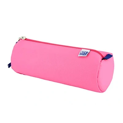 Image of Oxford, Large Round School Pencil Case with Elastic Rubber, 22 cm, Fuchsia Pink