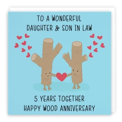 Image of Hunts England Large Daughter And Son In Law 5th Anniversary Card To A Wonderful &amp; 5 Years Together Happy Wood Iconic Collection 210 x mm