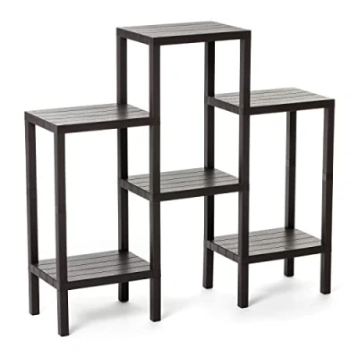 Image of TATAY Lombok Modular Shelf, 6 Shelves, Polypropylene, BPA Free, Wood effect, Non Slip Bumpers, Max 10KG by Easy Assembly, Brown.
