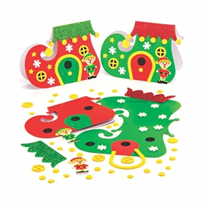 Image of Baker Ross AT323, Elfish Christmas Elf Boot Card Kits, Festive Arts and Craft (Pack of 6), Assorted