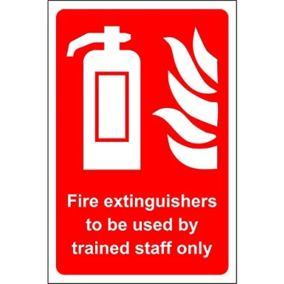 Image of Fire extinguishers to be used by trained staff only Safety sign 1.2mm Rigid plastic 200mm x 150mm