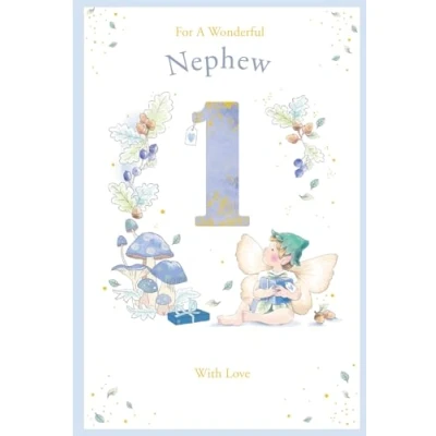 Image of Nephew 1st Birthday Card Age 1 Catkin Pixie 9&quot; x 6&quot; Lovely Verse