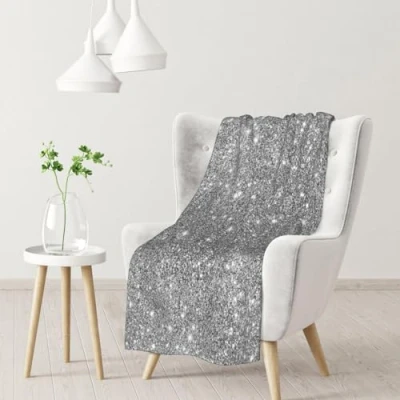 Image of Blanket,Warm Flannel Blanket Throw/Blanket Bed Throw for Sofa Office 102X 76 cm,Silver Glitter Sparkles