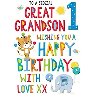 Image of Regal Publishing Juvenile Birthday Card Age 1 Great Grandson 9 X 6 Inches