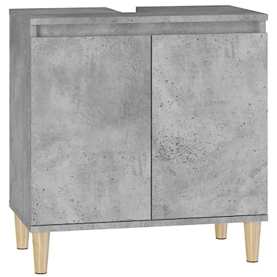 Image of vidaXL Sink Cabinet in Concrete Grey 58x33x60 cm Engineered Wood Scandinavian styled Bathroom Vanity Unit with Ample Storage and Sturdy Wooden Feet