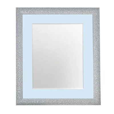 Image of FRAMES BY POST Glitz Silver Picture Photo Frame with Blue Mount 8 x 6 Image Size 4 Inch Plastic Glass