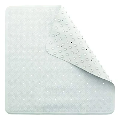 Image of Anti Fungal Non Slip Shower or Bath Mat with Suction Cups and Drainage Holes, Resistant Tread, Made From Rubber Vinyl Mat, Off White