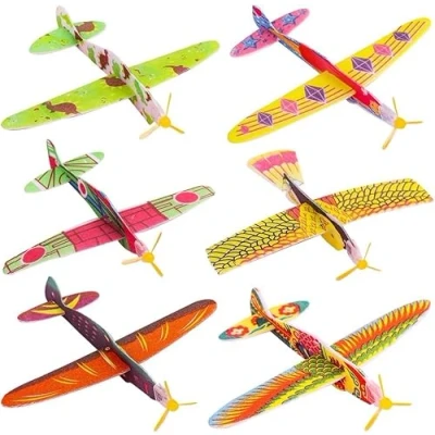 Image of hfdsythgd 18 Flying Glider Planes for Kids Foam Aeroplanes Airplane Toys Bulk Easy to Assemble Individually Wrapped Goody Bag Favour Party Fillers and Prize Reward