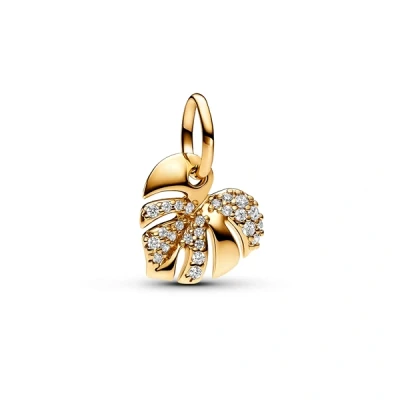 Image of Pandora Moments Monstera 14k gold plated dangle with clear cubic zirconia