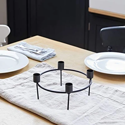 Image of Lights4fun Wreath Taper Candle Holder Stand Table Centrepiece Black Metal 20cm