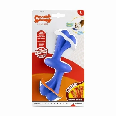 Image of Nylabone Extreme Power Chew Rolly Bone Interactive Dog Toy, Bacon Flavour, Large/Giant for Dogs up to 23kg