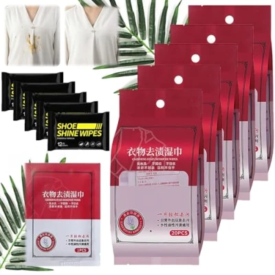 Image of NNBWLMAEE Stain Removal Wet Wipes, Portable Emergency Clothes Clothing Remover Wipes (5PCS)