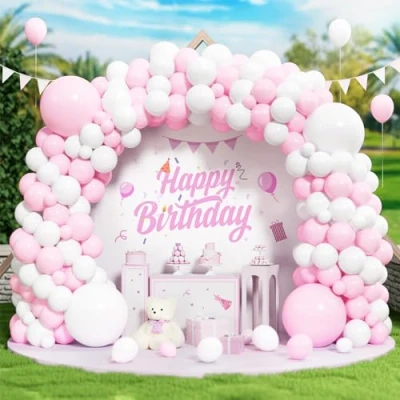 Image of Pastel Pink White Balloons, 138 pcs Macaron Balloon Garland Arch Kit Light Baby Latex Balloons for Girls Women Birthday Bridal Shower Gender Reveal Wedding Party Decorations