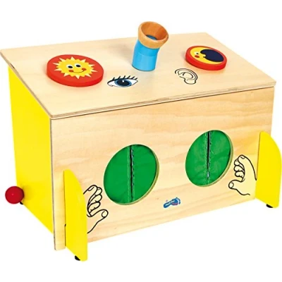 Image of Legler foot 6989 wooden sensory play box, hearing and sight, from 3 years on,Black,small