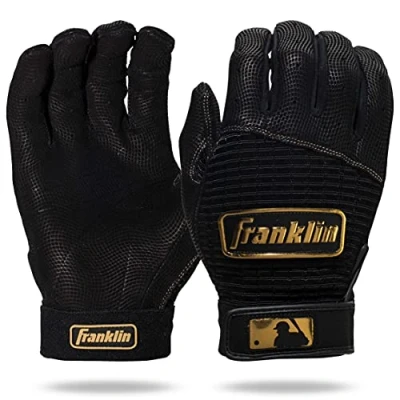 Image of Franklin Sports Adult MLB Pro Classic Batting Gloves, Small, Pair, Black/Gold