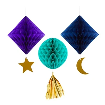Image of Amscan 9914181 Opulent Eid Honeycomb Hanging Decorations 3 Pack