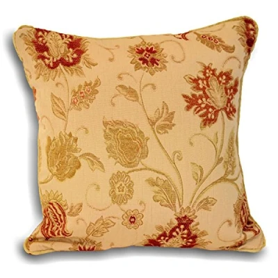 Image of Riva Paoletti Zurich Cushion Cover Champagne Cream Decorative Floral Jacquard Design Piped Edges Reversible 100% Polyester 55 X 55Cm (22&quot; 22&quot; Inches) Designed In The Uk