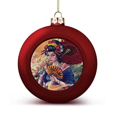 Image of Beautiful Japanese Geisha Novelty Christmas Ball Hanging Ornaments Shatterproof Decor for Xmas Tree Holiday
