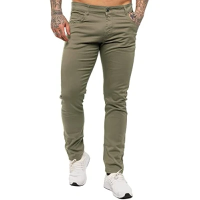 Image of BRAND KRUZE Mens Chinos KZ104 Designer Stretch Skinny Fit Branded Slim Trousers Pants All Waist Sizes Beige 32 S