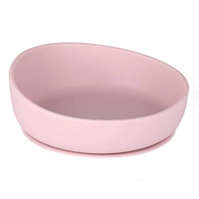 Image of Doidy Silicone Baby Bowl Soft Pliable Suction Bowls for Weaning Non Slip Feeding Slanted High Side Design Use from 6+ Months to Toddler (Pink)