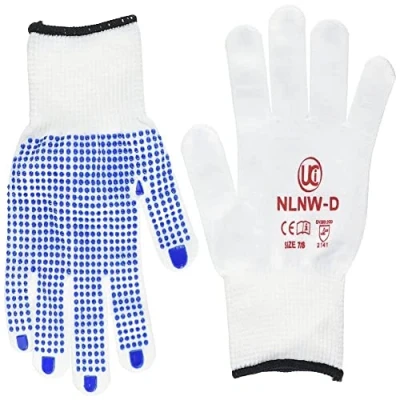 Image of Ultimate Industrial NLNW D/07 D Low Lint PVC Dotted Nylon Gloves, 1 Pair, Size 7/Small, White